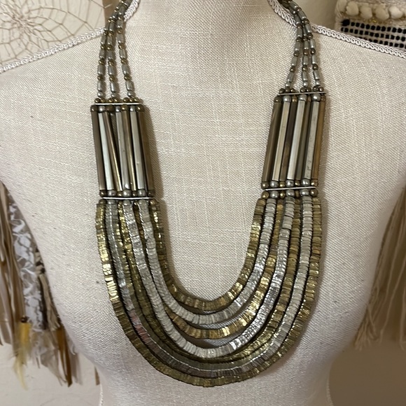 Large Silver and Bronze Women’s Necklace - Picture 2 of 6